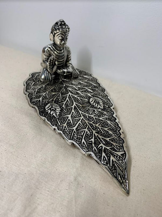Metal Incense Holder - Buddha on Leaf